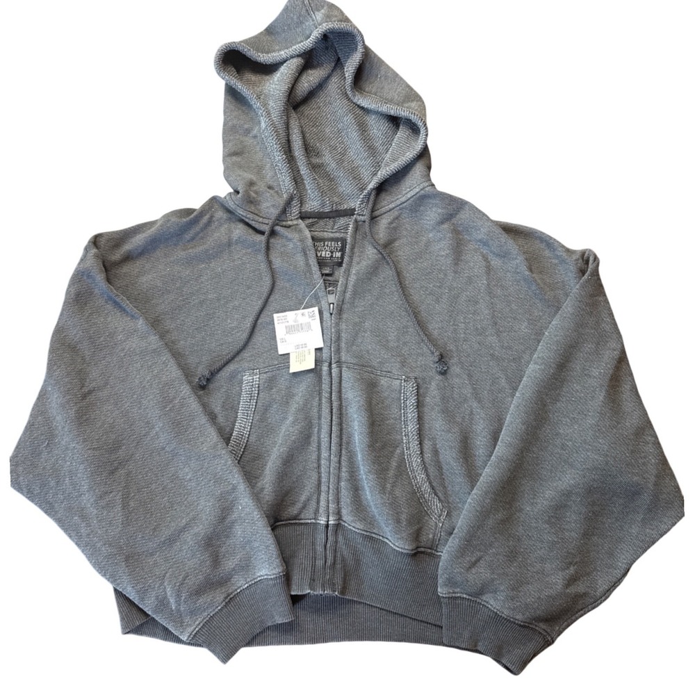 American Eagle Zip Up Hoodie Womens Large Gray Seriously Lived-In Cropped NWT